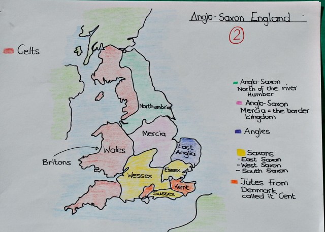 The different Kingdoms of Anglo-Saxon England. Free to download hand-drawn map by ofamilylearningtogether.com