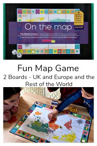 On the Map board Game by Oaka Books features 2 boards - UK and Europe and the Rest of the World