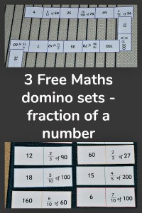 3 Free to download Maths Domino sets to use when calculating what the fraction of a number is. Maths activity