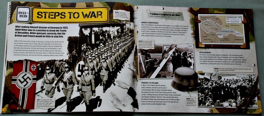 The Story of the Second World war for children. An example of a double page spread
