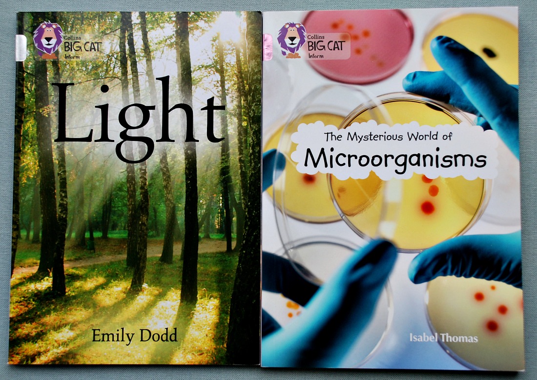 Science Books. Collins BIG CAT inform Books on Light and The Mysterious World of Microorganisms