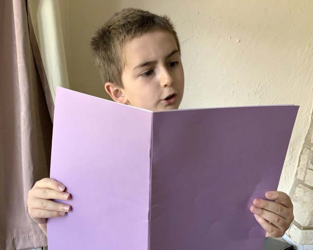 Reading one of his stories to me