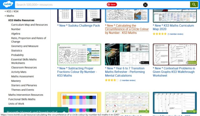 Twinkl KS3 maths menus
