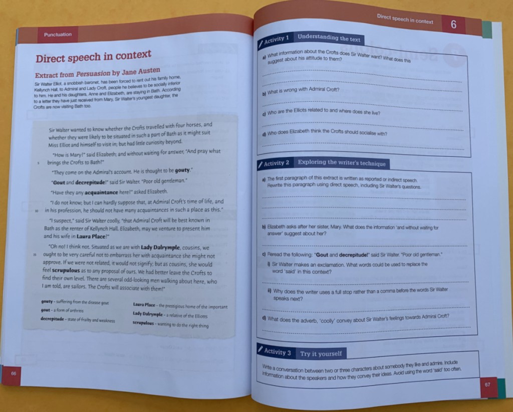 GCSE English Language workbook which cover Spelling, Punctuation and Grammar and has questions where kids need to apply concepts to text