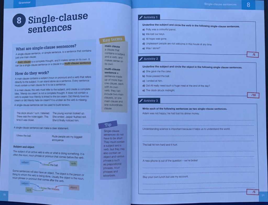 GCSE English Language workbook which cover Spelling, Punctuation and Grammar and has questions where kids need to apply concepts to text
